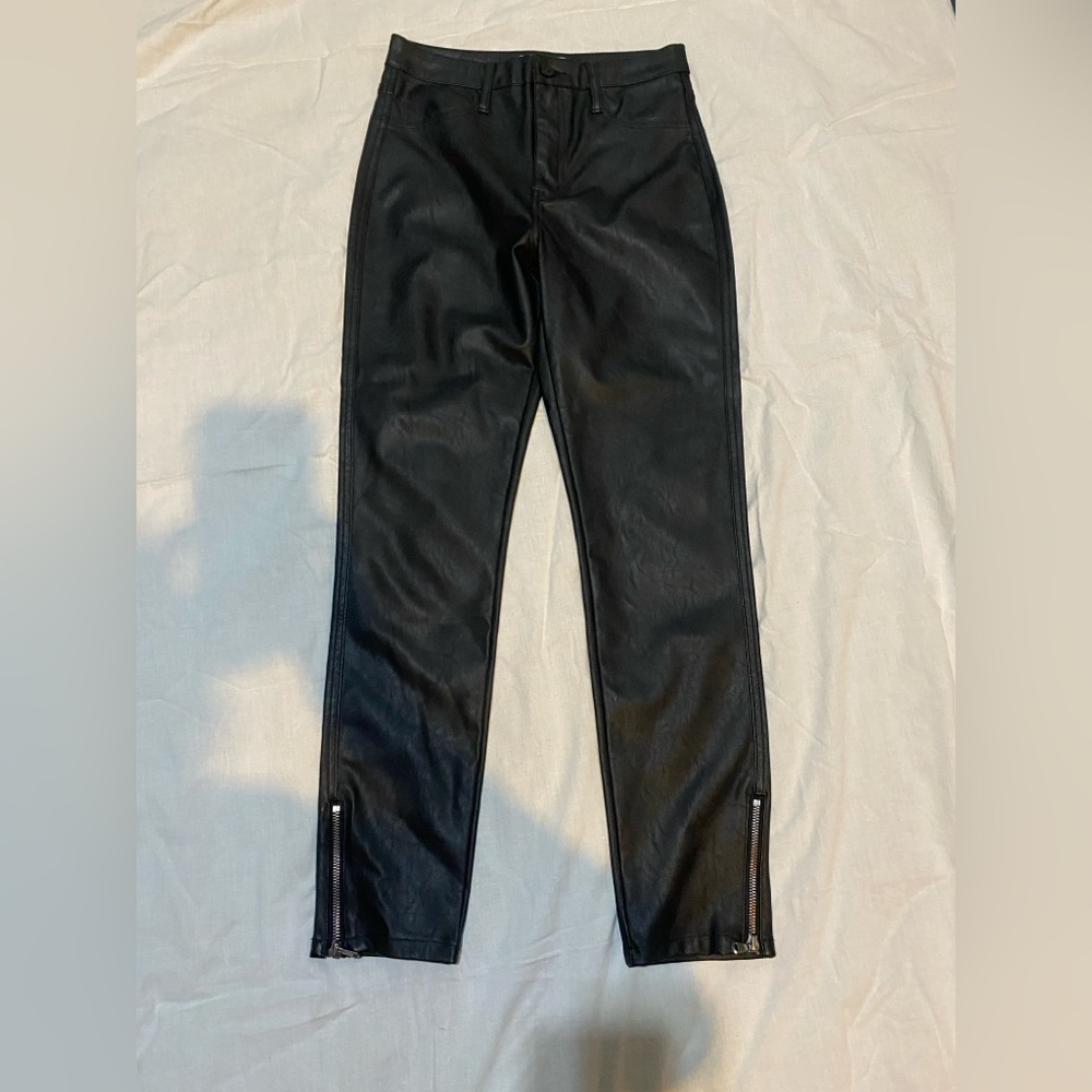 Black Leather Pants with Zipper Details